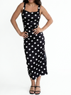 Padded Italian Backless Polka Dot Dress with side slit