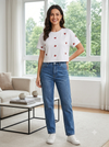 Mini Red on white oversized cotton top