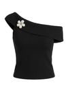 One shoulder Pearl Flower Top