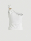 Accessorized white one shoulder top