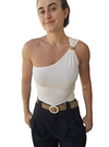Accessorized white one shoulder top